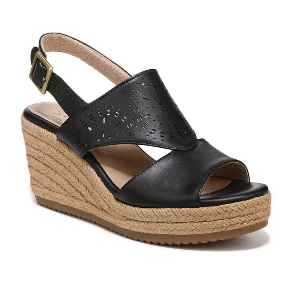 SOUL Naturalizer Womens Ocean Black Faux Leather Wedge Sandals Shoes